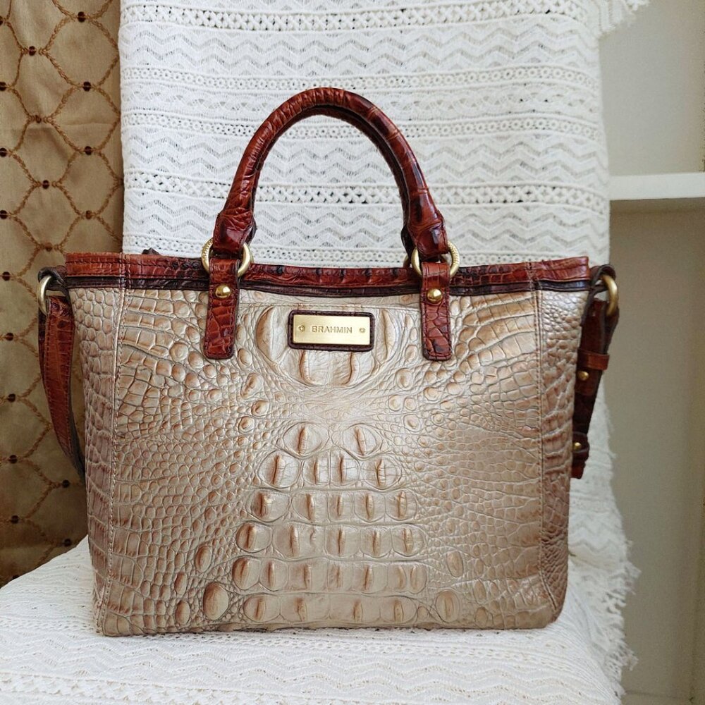 Brahmin Mini Arno Satchel Bag Champagne Gold & Pecan Brown Melbourne